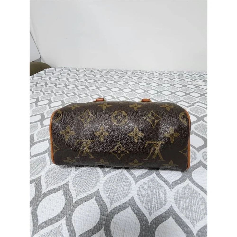 Authentic LOUIS VUITTON Monogram Mini Sac HL Boston Bag Brown
